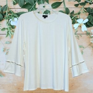 'J. Jill' cream colored 3/4 Length loose sleeve shirt, pearl accents, PXL